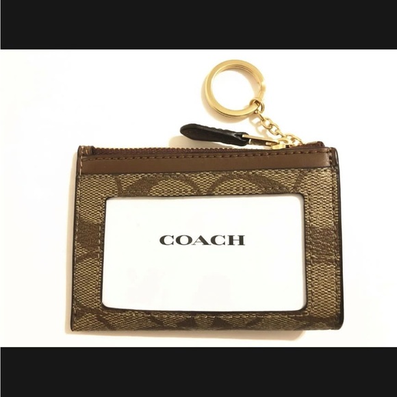 Coach Signature Mini Skinny ID Card Case Key Chain Wallet - Picture 15 of 16